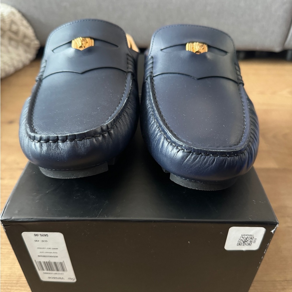 Versace sabot calf leather navy size 10